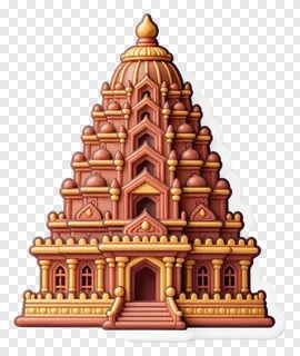 A terracotta-colored pandal with a tiered spire.