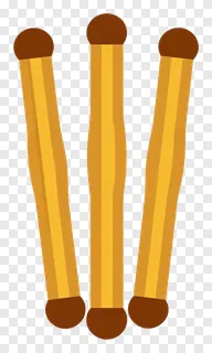 Three upright dandiya sticks with brown caps.
