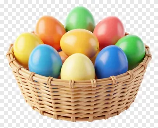 A basket filled with colorful, shiny Easter eggs.