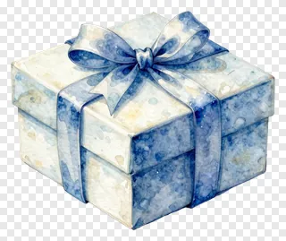 A blue watercolor gift box with a bow.