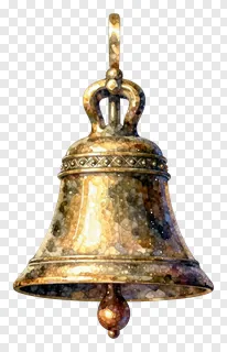 A watercolor-style Durga Puja bell with textured gold and brown tones.
