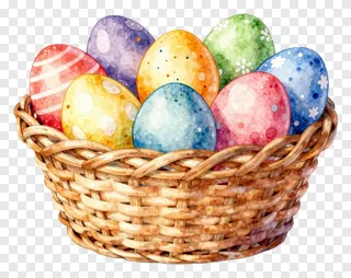 A basket filled with colorful watercolor Easter eggs.
