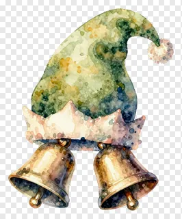 Watercolor elf hat with two bells.