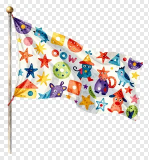 A colorful watercolor festival flag waving in the wind.