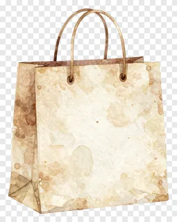 A watercolor-style shopping bag with beige tones.