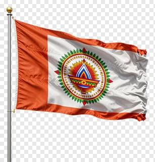 A waving Chhath Puja ritual flag with a colorful emblem.