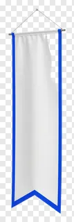 White hanging banner with blue border for festival use.
