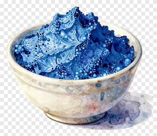 A bowl filled with blue gulal powder in watercolor style.