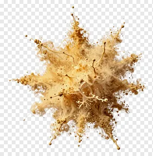 A golden powder explosion with flowing trails and fine particles.