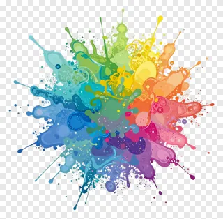 A colorful explosion of paint splashes in rainbow hues.