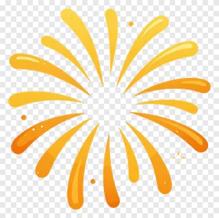 A golden and orange firework burst graphic.