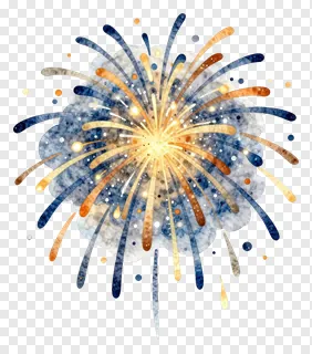 A watercolor firework with blue and gold colors.