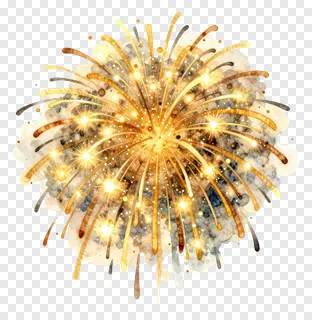 Watercolor illustration of golden fireworks bursting in the sky.
