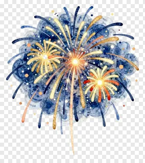 Watercolor painting of blue and gold fireworks.