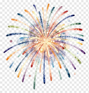 Watercolor painting of colorful fireworks exploding in the sky.