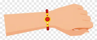 Hand wearing a rakhi bracelet on wrist.