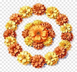 Circular floral pattern with orange and yellow blossoms.