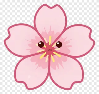 A cute pink cartoon cherry blossom with a smiling face.