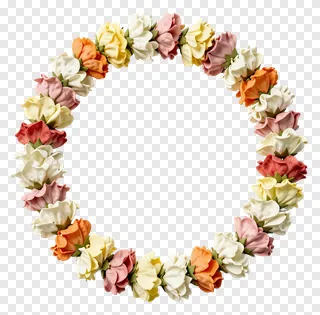 A circular frame made of pastel-colored roses.