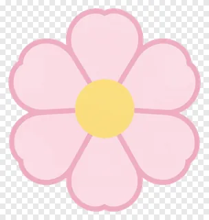 A pink flower badge with a yellow center.