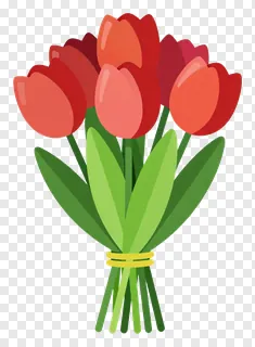 A bouquet of red tulips with green stems.