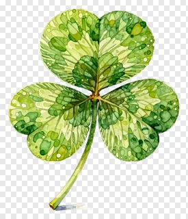 A watercolor four-leaf clover with green and yellow tones.