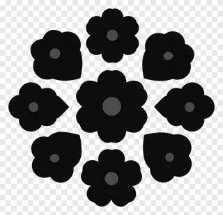 Symmetrical pattern of black flower shapes without stems or leaves.