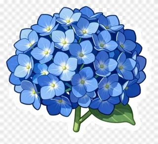 A blue hydrangea flower with a green leaf.