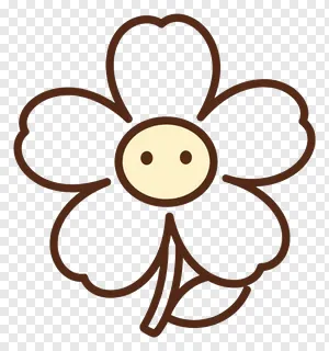 A brown outlined flower doodle with five petals.