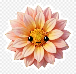 A cute pink dahlia flower with a smiling face.