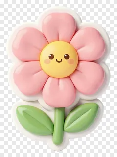 A cute pink cartoon flower with a smiling face.