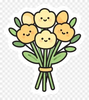 A bouquet of five smiling yellow flowers with green stems.