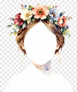 A watercolor floral crown on a person's head.