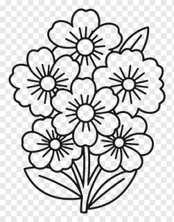 Black line art of a stylized flower cluster.