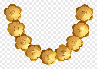 A golden paper flower garland in a curved shape.
