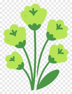 Stylized green kash flowers on curved stems.