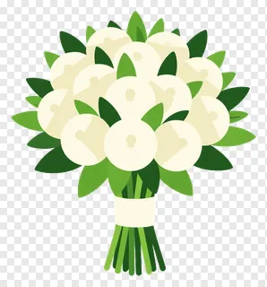 A minimalist white flower bouquet with green leaves.