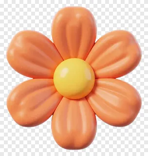 Orange flower with yellow center, 3D style.