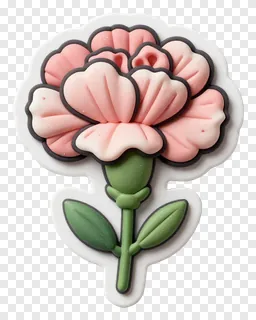 A pink carnation flower with green stem and leaves, rendered in 3D style.