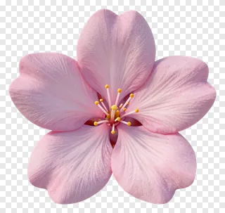 A pink cherry blossom petal with dewdrops.