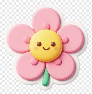 A pink flower-shaped ruler with a smiling face.