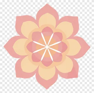 A pink and peach petal rangoli design with a white center.