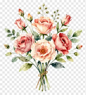 A watercolor bouquet of pink poppies and green leaves.