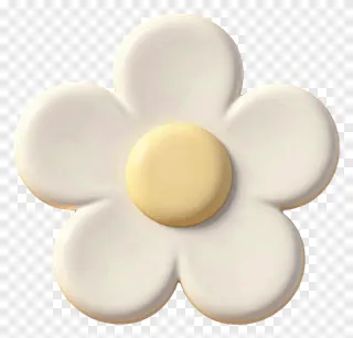 White flower with yellow center, ceramic tile design.