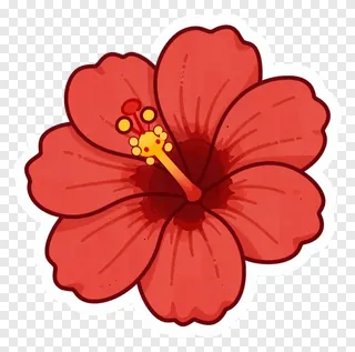 A stylized red hibiscus flower with a yellow stamen.