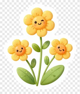 Three cartoon-style yellow flowers with happy faces.