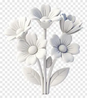 White stylized flowers with leaves.