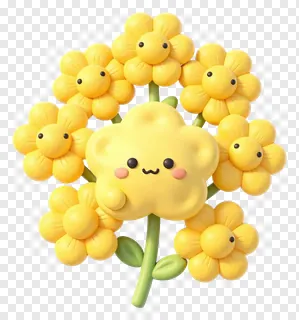 A group of cute yellow cartoon flowers with faces.