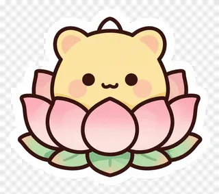 A cute bear emerging from a pink lotus flower.
