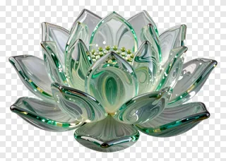 Glass lotus flower with marbled green and white design.
